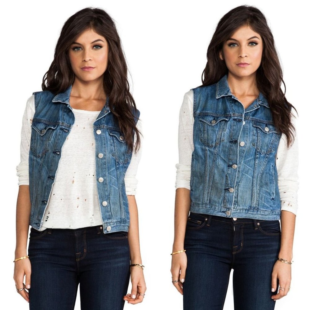 Rag & Bone JEAN 'The Burney' Ladies Denim Vest Main Street Wash Medium Blue XS